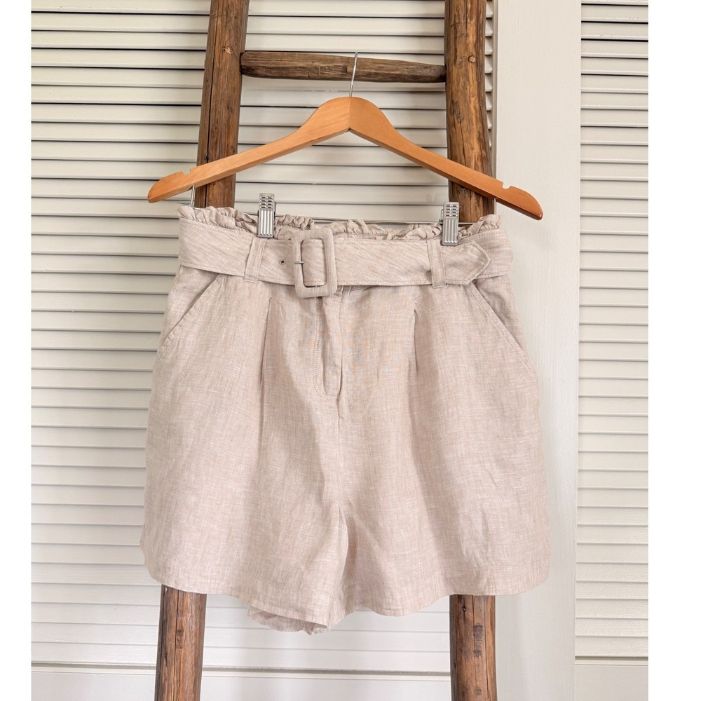 Vineyard Vines Belted Linen Paperbag Shorts 4 Beige